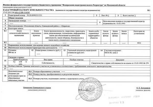 Примеры документов земельного кадастра