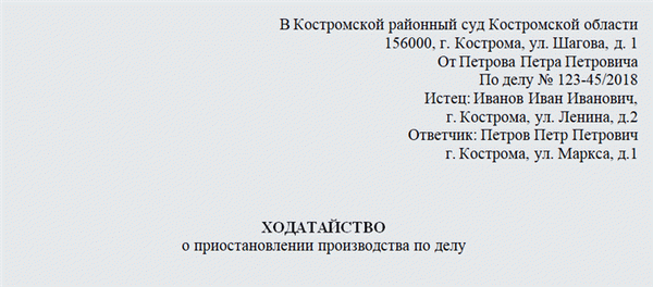 Заявление о приостановлении производства по делу. Часть 1