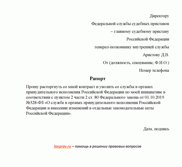 Рапорт об отставке из федерального органа исполнительной власти